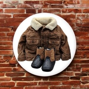 Baby Gap Sherpa Winter Jacket with cowboy shoes